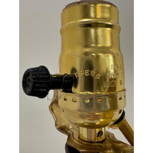 Mid 20th Century Brass and Glass Converted Kerosene Lamp With Silk Cord – Solid Heavy Base For Sale - Image 11 of 13