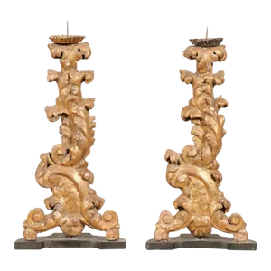 Italian 19th Century Gilded Candlestick Fragments - A Pair