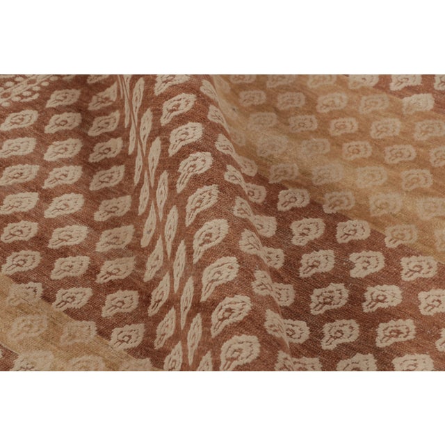Textile Rug & Kilim’s Modern Block Print Rug Design in Brown With Beige-Cream Motifs For Sale - Image 7 of 8