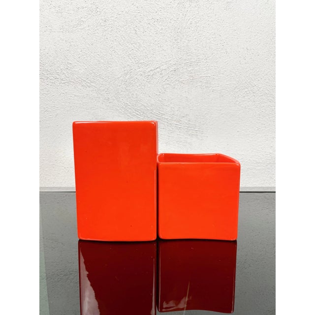 Orange Ceramic Vase by Franco Bettonica for Gabbianelli, Italy, 1970s, Set of 2 For Sale - Image 9 of 15