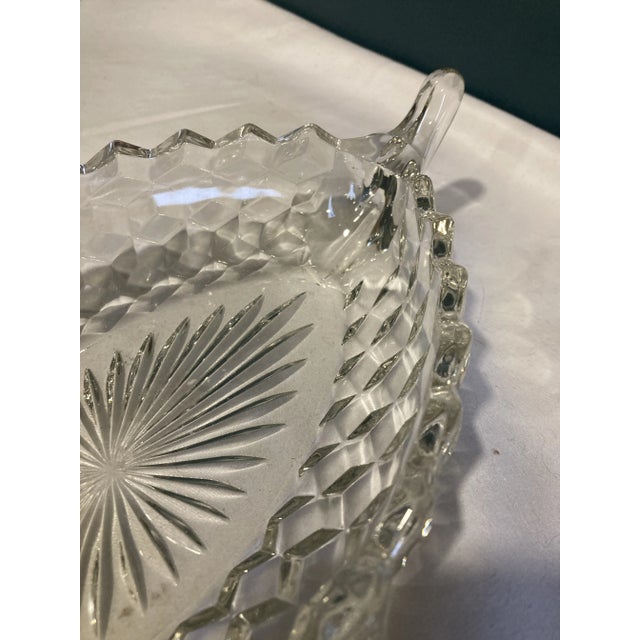 Fostoria Vintage Fostoria "American" Diamond-Point Crystal Boat Dish With Scroll Handles For Sale - Image 4 of 7