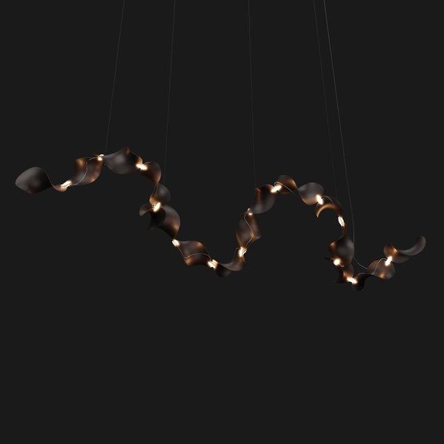 Dune 16 Curve Chandelier with Shades in Dark Bronze Metallic Tone by Daniel Becker for Moss Objects For Sale - Image 6 of 9