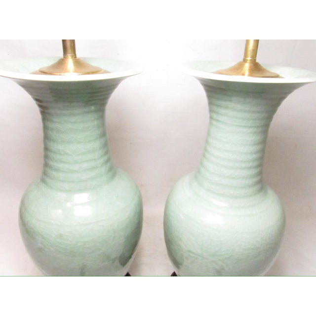 Pair of Chinese Porcelain Celadon Vase Lamps For Sale - Image 14 of 17