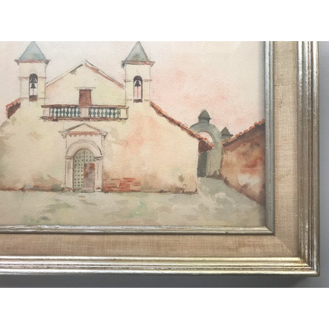 Wood Vintage 1960s Original Watercolor Painting of Spanish Mexican Mission, Signed S. Ortiz, Framed For Sale - Image 7 of 10
