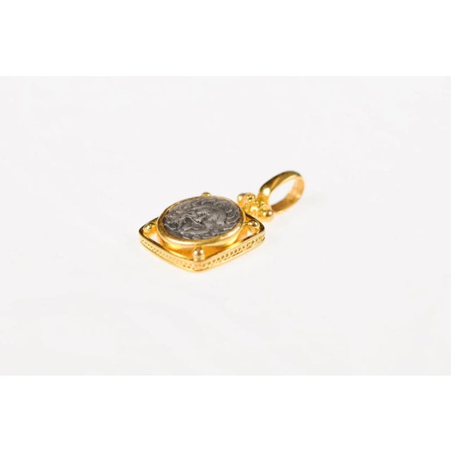 Ancient Greek Drachm [Coin] Pendant W 22 Karat Gold Setting For Sale - Image 4 of 12