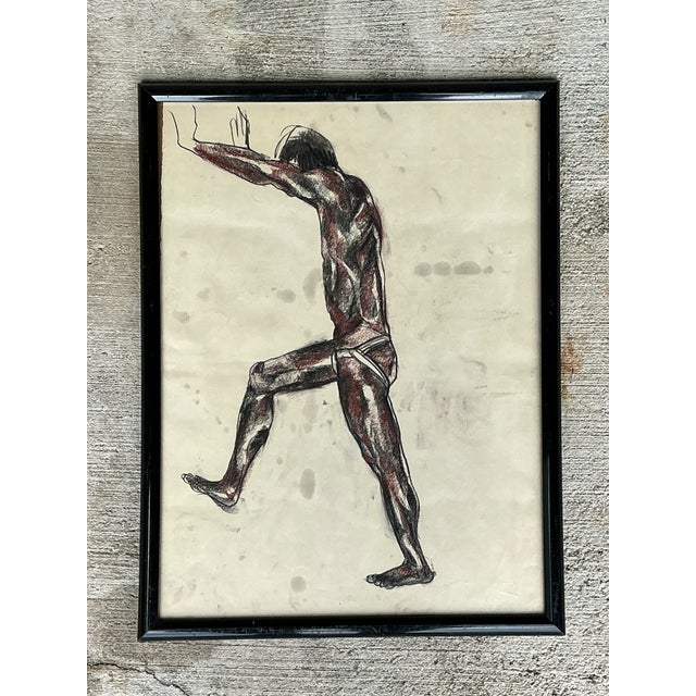 Wood Framed Figurative Drawing on Paper For Sale - Image 7 of 14