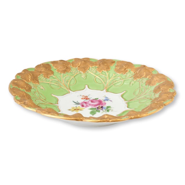 Hollywood Regency Antique Meissen Poison Green & Gilt Bowl For Sale - Image 3 of 4