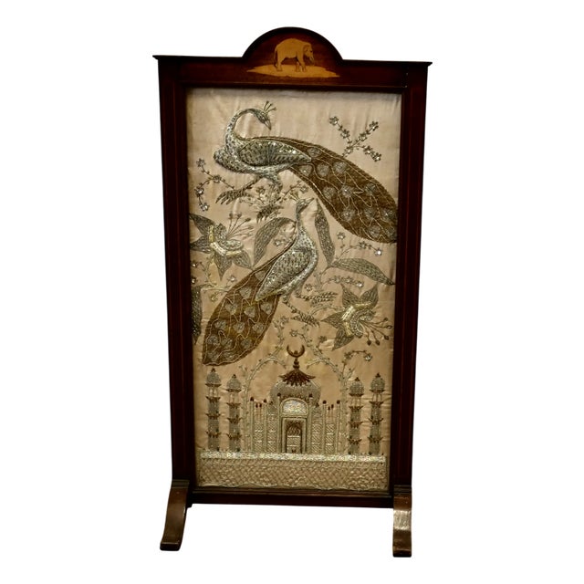 Indian Embroidered Silver and Gold Taj Mahal Screen For Sale