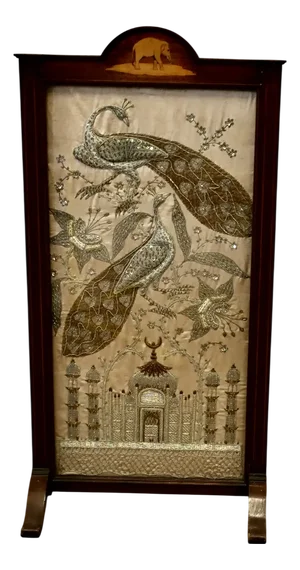 Indian Embroidered Silver and Gold Taj Mahal Screen