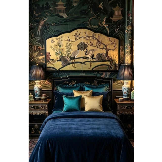 Wood Vintage Massive Arched Chinoiserie Carved Wood Egret Birds Cherry Blossom Wall Hanging screenHeadboard For Sale - Image 7 of 13