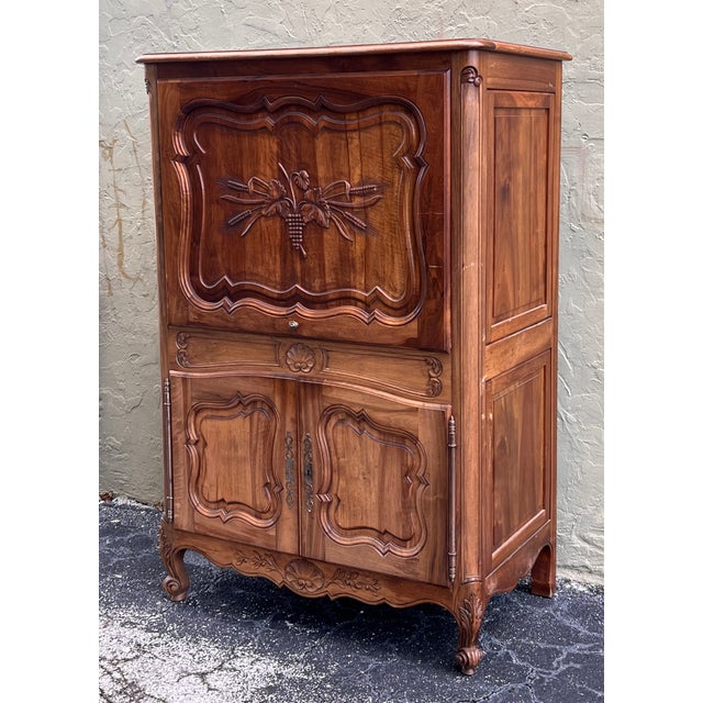 Spanish Spanish Fall-Front Secretary Desk in Carved Oak, Spain, Circa 1950 For Sale - Image 3 of 11