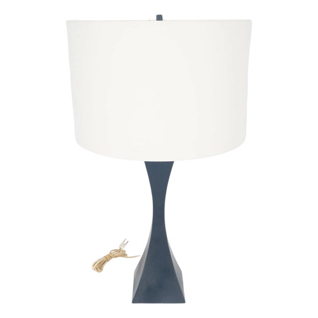 Mid Century Modern Concave Pyramid Shape c1960s Black Enamel Table Lamp For Sale