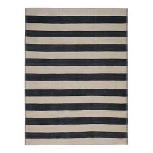 10'x12' Afghan Kilim Striped Rug | Navy & White Geometric Flatweave