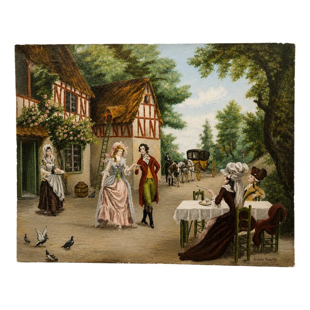Andrée Perotti, Gallant Scene, 1920s, Oil on Canvas For Sale