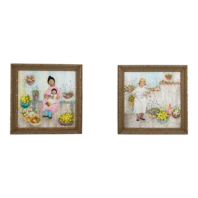 1970s Mildred Barrett Original Signed Oil Paintings, a Pair For Sale