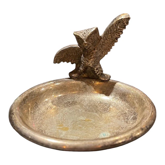 Vintage Silver-Plated Owl Catchall / Ring Dish, Made in India, C. 1965–1980 For Sale