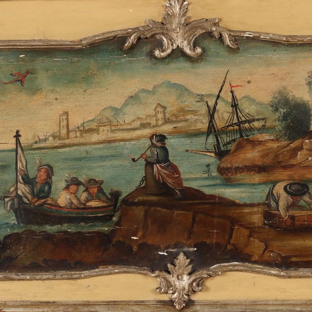 Unknown, Painting Sea and Port View, Oil on Panel For Sale - Image 3 of 12