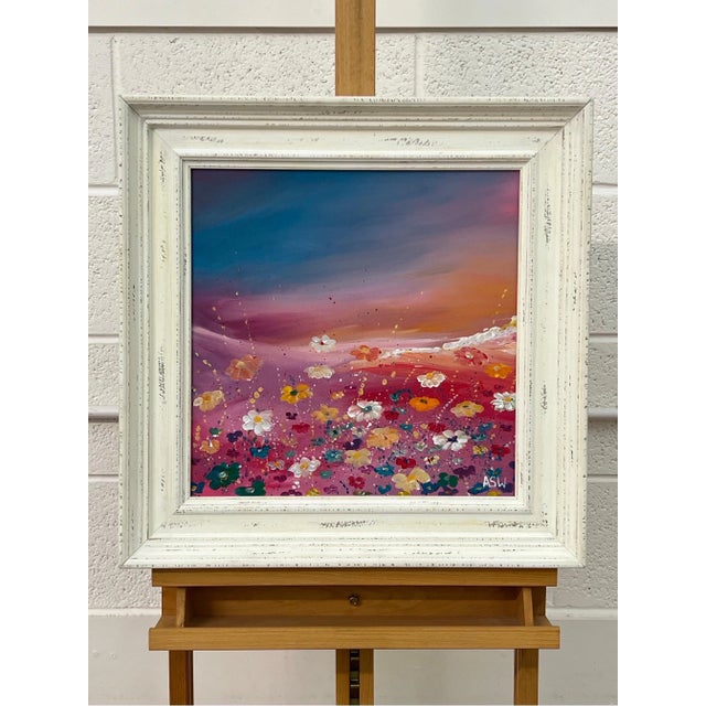 Contemporary Multi Coloured Wild Flowers on Turquoise Pink Background by Contemporary Artist, 2023 For Sale - Image 3 of 12