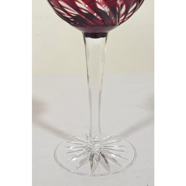 Ruby Red Cut to Clear Crystal Bohemian Style Wine Glass Goblets - Set of 8 For Sale - Image 13 of 14