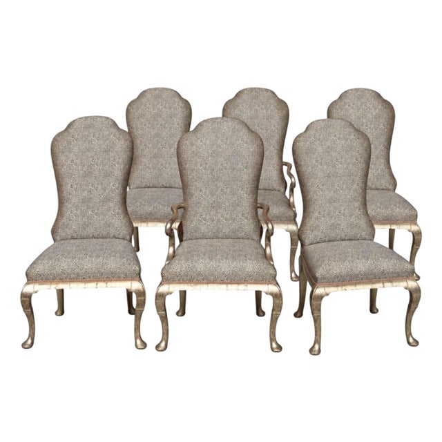 Dennis and Leen Silver Giltwood Dining Chairs, Set of 6 For Sale