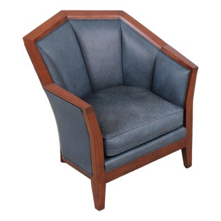 Stickley Cherry Blue Leather Club Chair For Sale