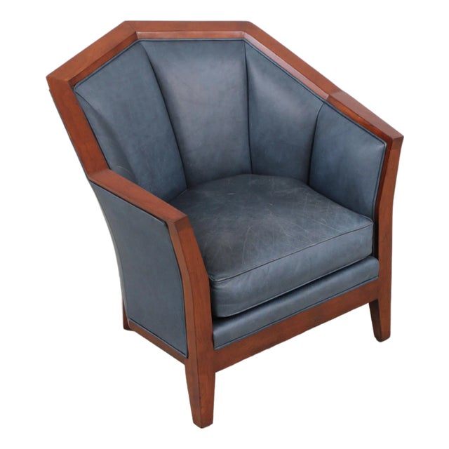Stickley Cherry Blue Leather Club Chair For Sale