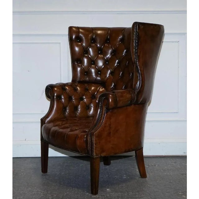Hand-Dyed Leather Chesterfield Porter's Wingback Armchair For Sale - Image 11 of 18