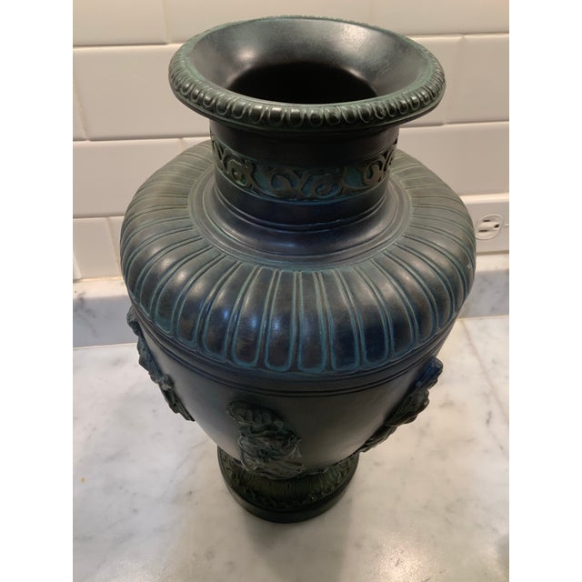 Art Nouveau Vintage 1962 Austin Productions Neoclassical Verdigris Vase – 14” Greek Relief Vase for Classic Revival, Neoclassical & Art Nouveau Decor. See Pics! For Sale - Image 3 of 11