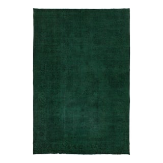 1940s Overdyed Persian Green Wool Rug With Medallion Floral Design For Sale