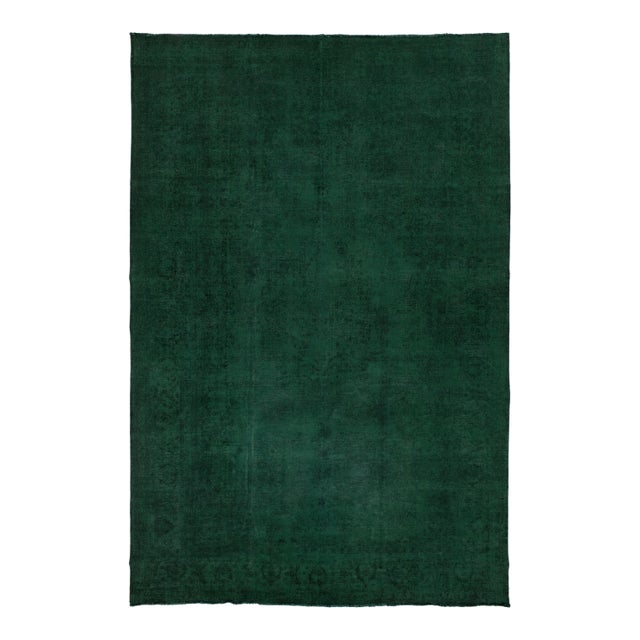 1940s Overdyed Persian Green Wool Rug With Medallion Floral Design For Sale