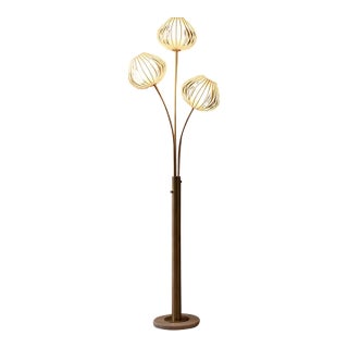 Bloom 3-Light Floor Lamp - Weathered Brass, White Marble Base For Sale