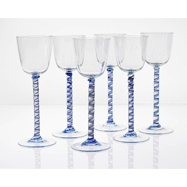Cobalto and Pulegoso Murano Glass with Twisted Stems from Cenedese, 1950s, Set of 6 For Sale - Image 17 of 18