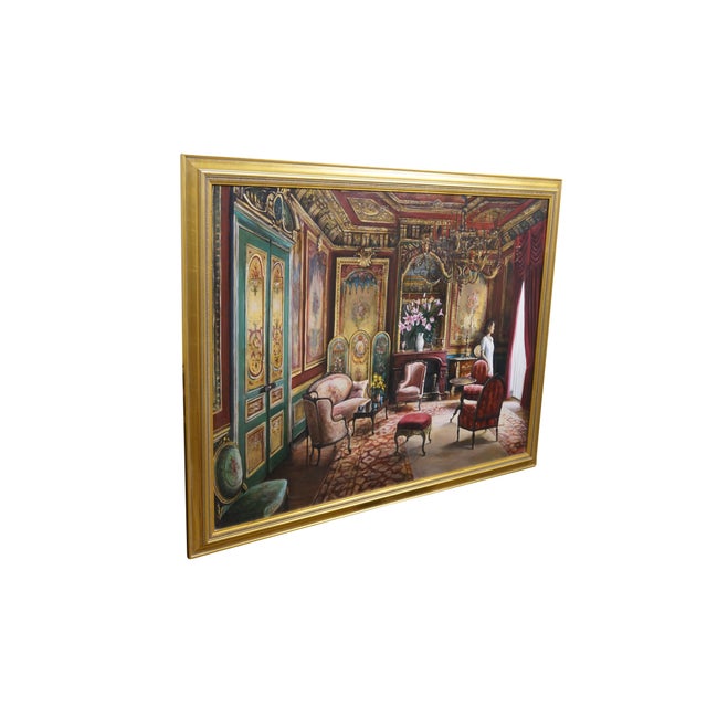 Victorian Late 20th Century Harry McCormick "Red Interior" Victorian Palace Parlor Oil Painting Canvas 43" For Sale - Image 3 of 11