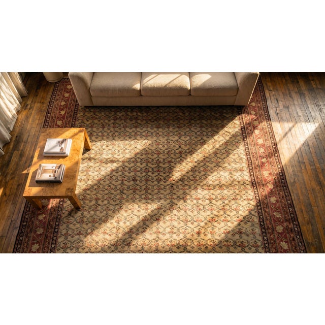Amazing Ivory Ground & Red Border Allover-Floral Design Antique Indian Agra Rug For Sale - Image 10 of 10