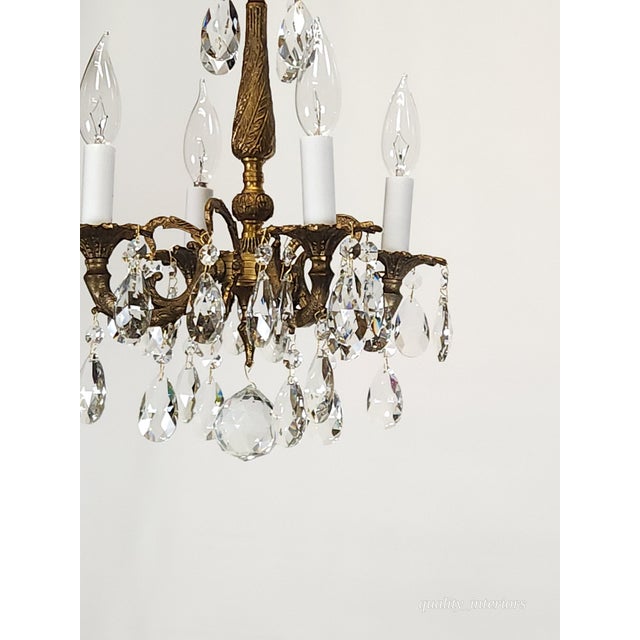 Antique 4 Arm 4 Light Glowing Graceful Brass Cut Lead Glass Crystal Chandelier For Sale - Image 12 of 13
