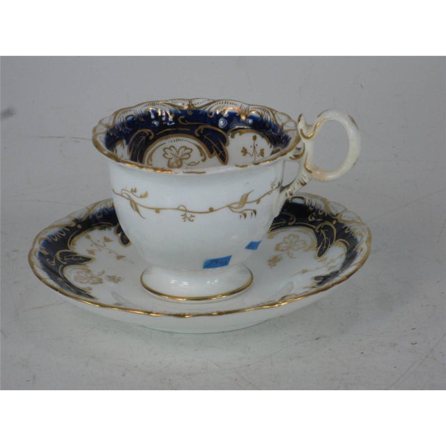 Early 19th Century Teacup Antique Cobalt Tea Leaf Fine Bone China Hand Panted Gold For Sale - Image 12 of 12