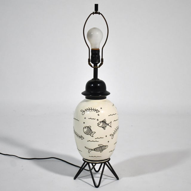 White 1950s Table Lamp with Whimsical Fish Design For Sale - Image 8 of 11