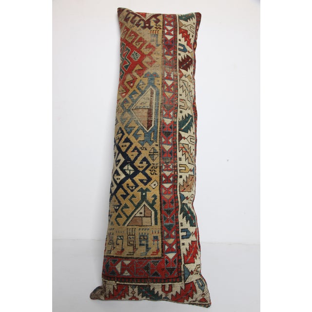 Tribal Antique Caucasian Shirvan Yellow Tone Rug Pillow Cushion Cover -16'' X 47'' For Sale - Image 3 of 11
