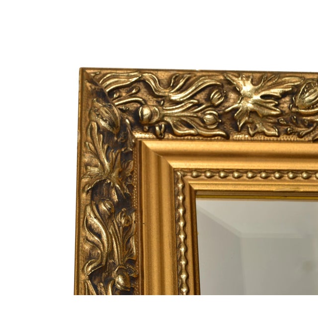 Aquarius Mirrorworks, Inc. 1980s British Neoclassical Giltwood Beveled Wall Mirror Small Dahlia Hand Carved Frame For Sale - Image 4 of 12