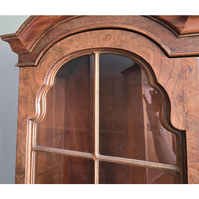 Georgian/Queen Anne Secretary desk hutch-bookcase. Beautiful burled walnut wood with glazed double doors, shaped muntins,...