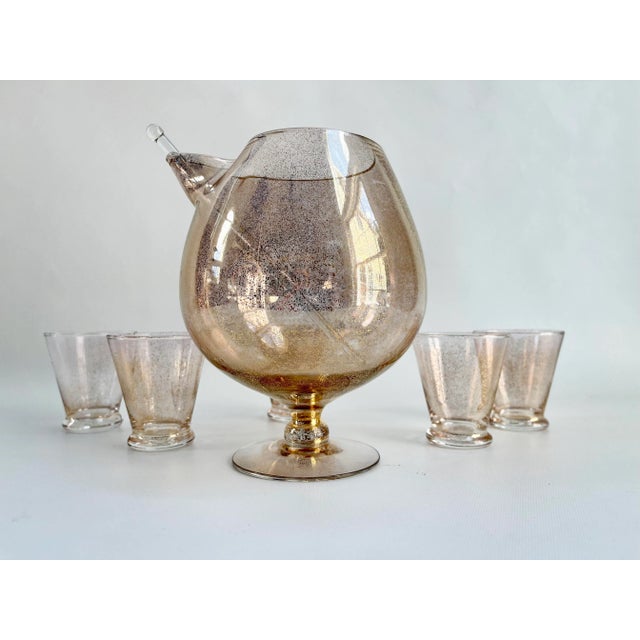 Mid-Century Modern Dorothy Thorpe Gold Fleck Cocktail Pitcher & Glassware Set - Set of 6 For Sale - Image 10 of 10