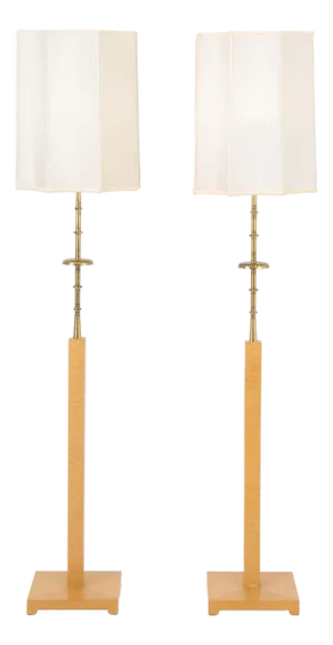 1950s Tommi Parzinger Maple & Brass Floor Lamps - a Pair