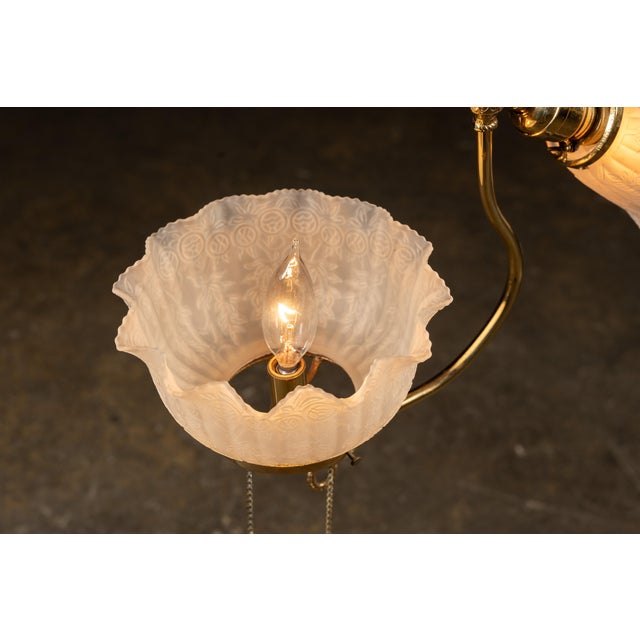 1910s Early 20th Century Brass Pendant With Embossed Glass Shades For Sale - Image 5 of 10