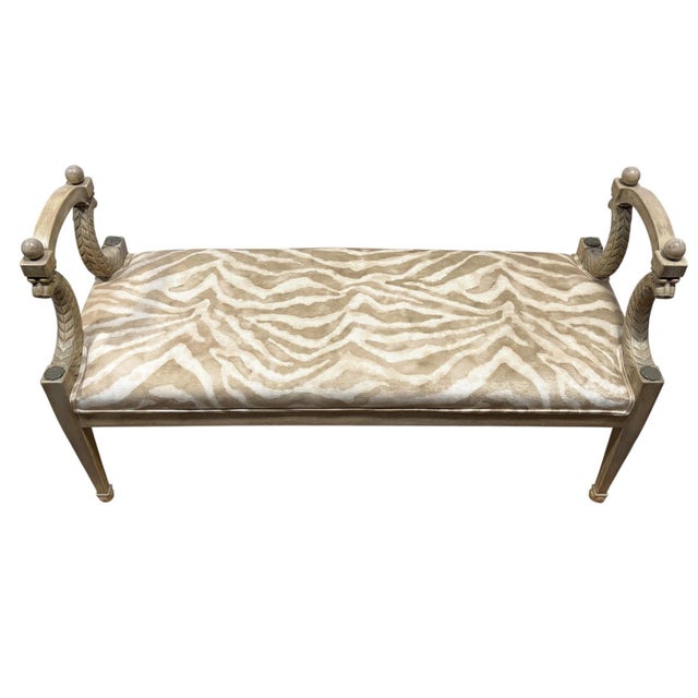 Baker Furniture Company 1970s Baker Furniture Neoclassical Style Painted Bench / Ottoman Tiger Upholstery For Sale - Image 4 of 6