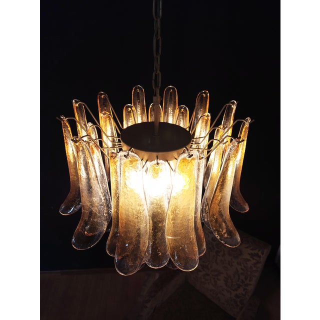 Vintage Italian Murano Chandelier with 36 Lattimo Amber Glass Petals, 1990s For Sale - Image 11 of 17