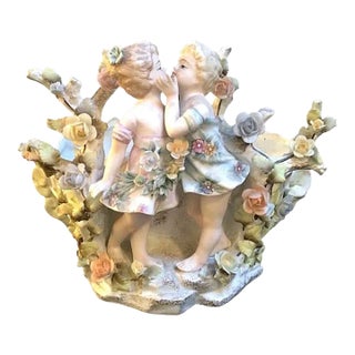 1920s Bisque Large Spill Vase Girl & Boy Kissing For Sale