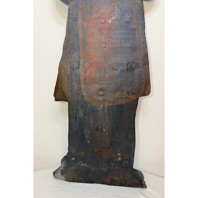 Metal Huge Antique Hand Painted 17th Century Copper Wrought Iron Religious Sign Statue For Sale - Image 7 of 18