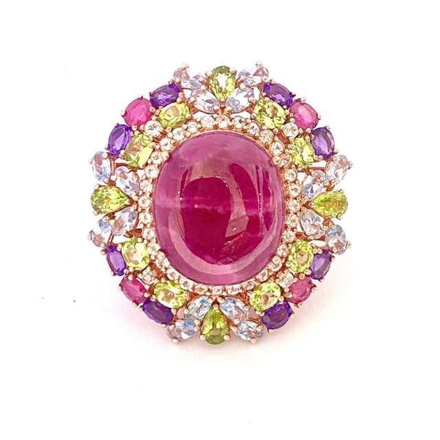 Bochic "Orient" Vintage Ruby, Peridot & Amethyst Ring Set In 18 K Gold & Silver For Sale - Image 4 of 8