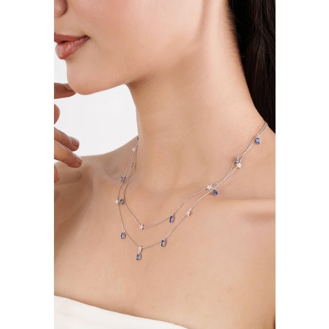 Not Yet Made - Made To Order Celestial 2.84ct Sapphire & Diamond Double-Layer Star Station Necklace 14k Gold For Sale - Image 5 of 17