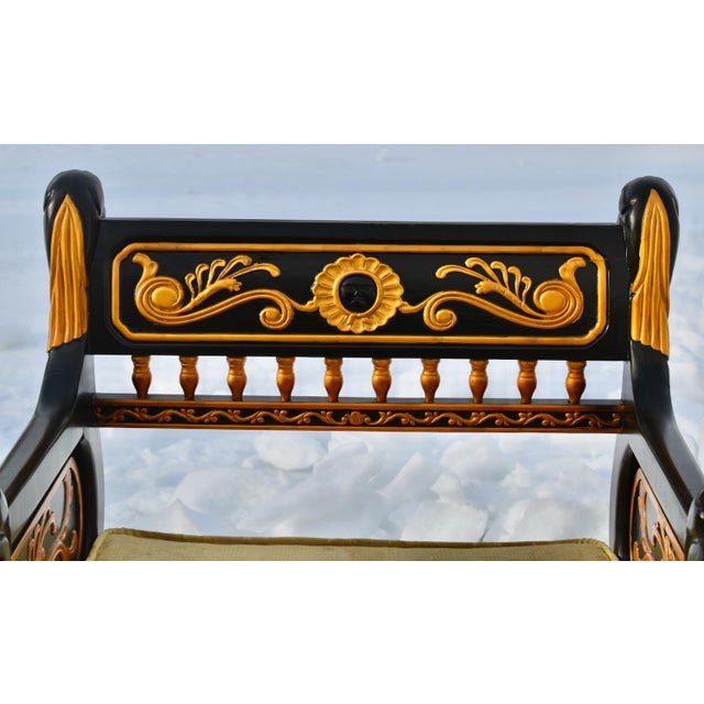 Vintage Ornate Egyptian Revival Black & Gold Chair W/Lion Heads For Sale - Image 4 of 12